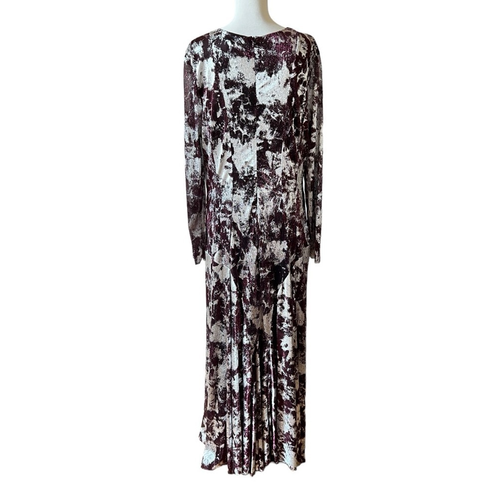 SAMUEL DONG LONG MAXI DRESS GOWN SILVER BURGUNDY REGENCY GLAM WEDDING FORMAL NWT - Picture 6 of 11